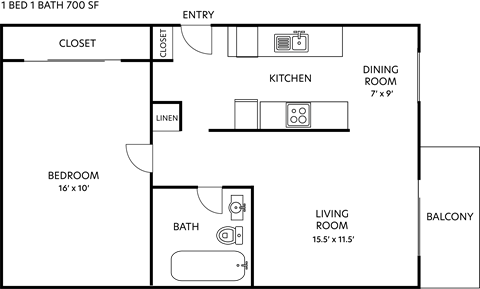 a floor plan of a small house with a kitchen and a living room
